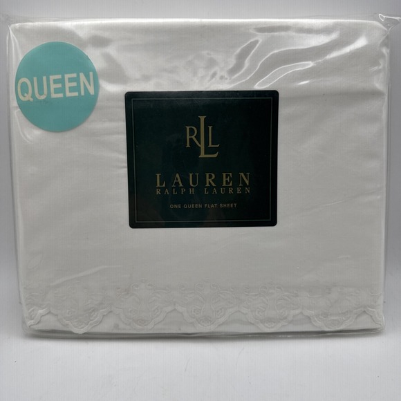 Lauren Ralph Lauren Other - Ralph Lauren QUEEN Flat Sheet BRITTANY Lace White Scallop Embroidered Vtg 90s